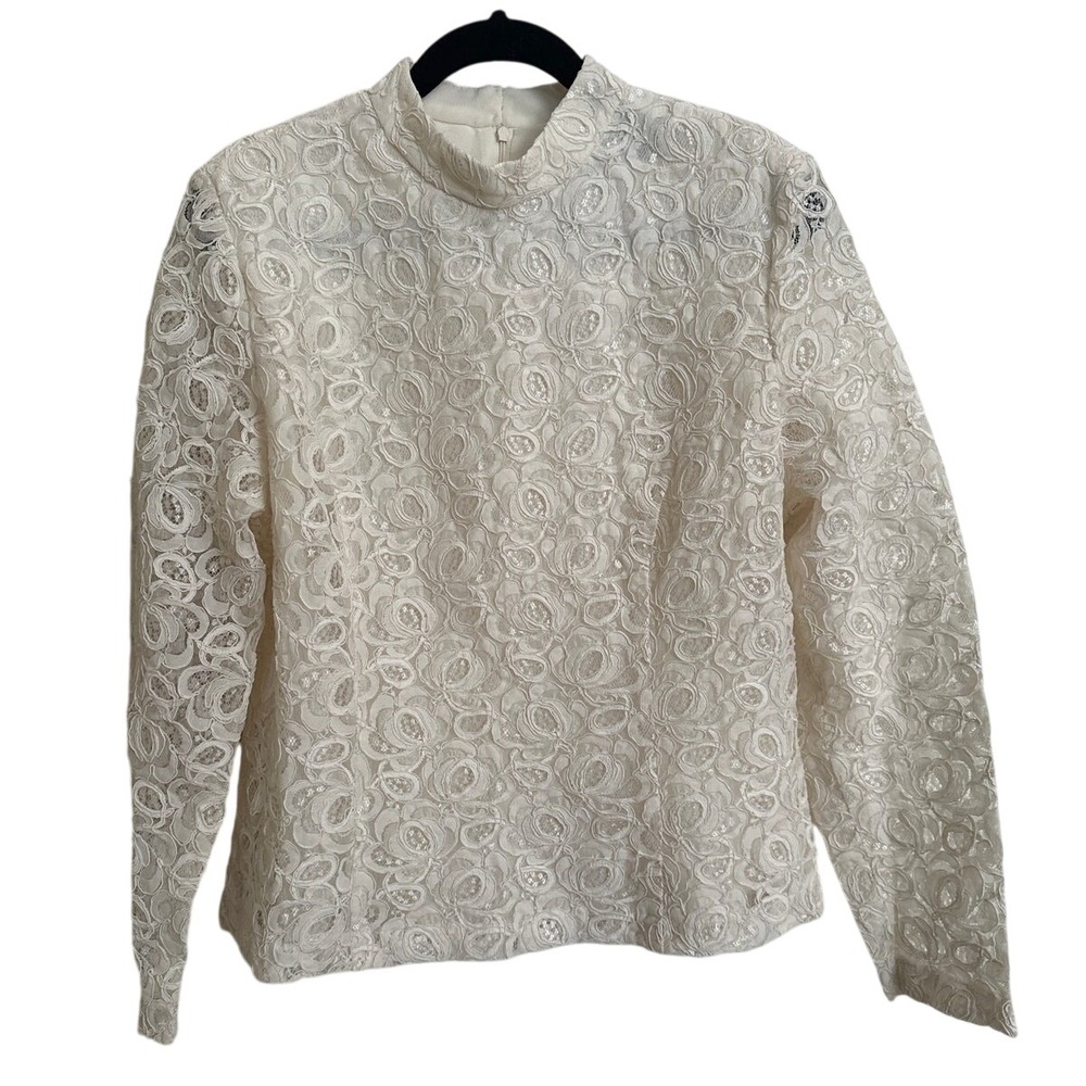 Ursula of Switzerland Vintage Lace Sequin High Neck Blouse‎ 16 XL